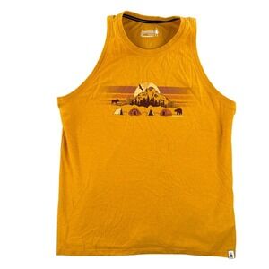 Smartwool Tank Top Womens Large Yellow Graphic Mountain Camping Scene Merino